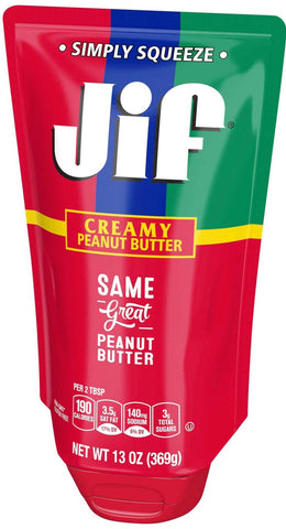 Jif Creamy Peanut Butter, 13 Ounce Squeezable Pouch -- 10 per case
