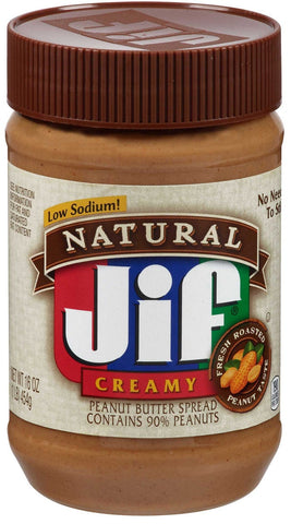 Jif Natural Creamy Peanut Butter, 16 Ounce -- 12 per case