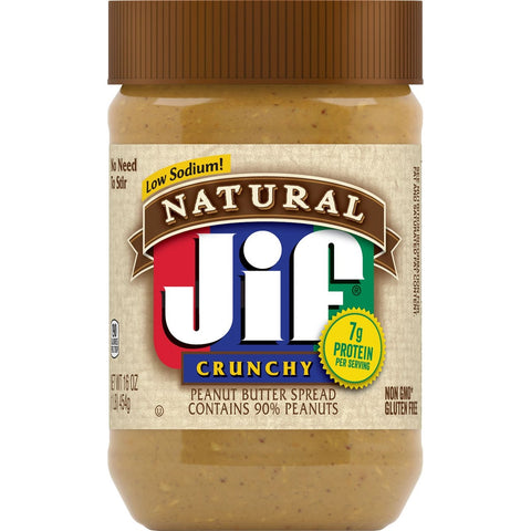 Jif Natural Crunchy Peanut Butter, 16 Ounce -- 12 per case.