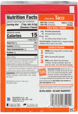 McCormick Original Taco Seasoning Mix, 1 Ounce -- 24 per case