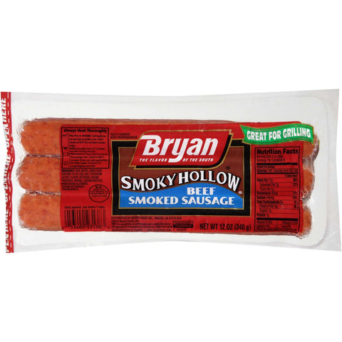 Bryan Smoky Hollow Beef Smoked Sausage, 12 Ounce -- 12 per case.