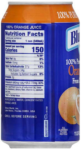 Bluebird 100 Percent Unsweetened Orange Juice , 11.5 Fluid Ounce -- 24 per case