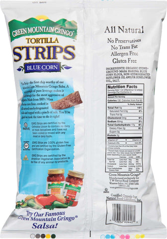 Green Mountain Gringo Organic Blue Tortilla Strips, 8 Ounce -- 12 per case.