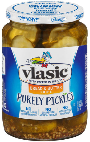 Vlasic Purely Pickles Bread and Butter Chips, 24 Fluid Ounce -- 6 per case.