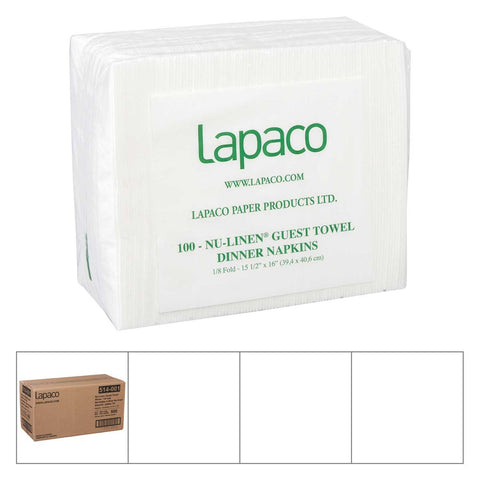 Lapaco Nu Linen Airlaid White Guest Towel Dinner Napkin, 15 1/2 x 16 inch -- 500 per case.