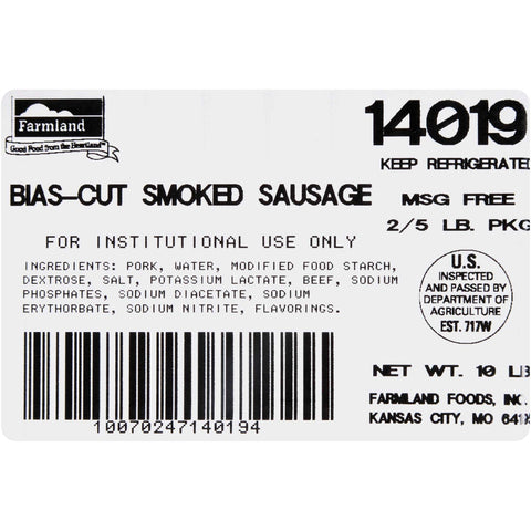Farmland Bias Cut Smoked Sausage, 5 Pound -- 2 per case.