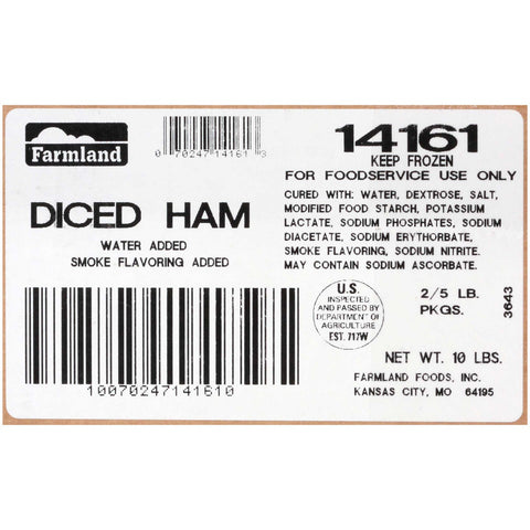 Farmland Water Added Smoked Diced Ham, 1/4 inch Cube -- 2 per case.