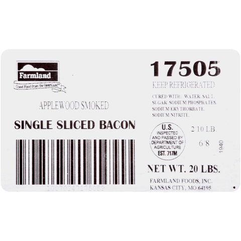 Farmland Single Sliced Applewood Smoked Bacon, 20 Pound.