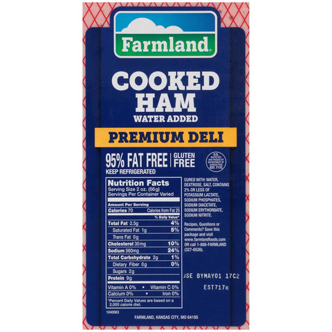 Farmland Water Added Premium Deli Cooked Ham, 4 x 6 inch -- 4 per case.