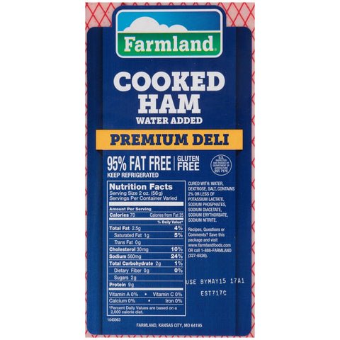 Farmland Water Added Premium Deli Cooked Ham, 4 x 4 inch -- 5 per case.