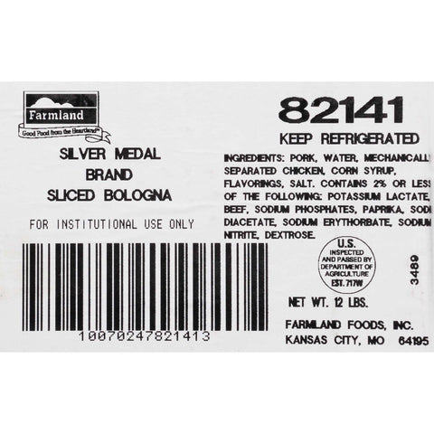 Farmland Silver Medal Sliced Bologna, 1 Pound -- 12 per case.