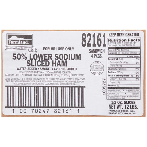 Farmland Cooked Ham Sliced, 1/2 Ounce -- 4 per case.