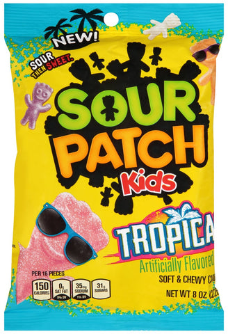 Sour Patch Kids Fat Free Tropical Soft and Chewy Candy, 8 Ounce -- 12 per case.