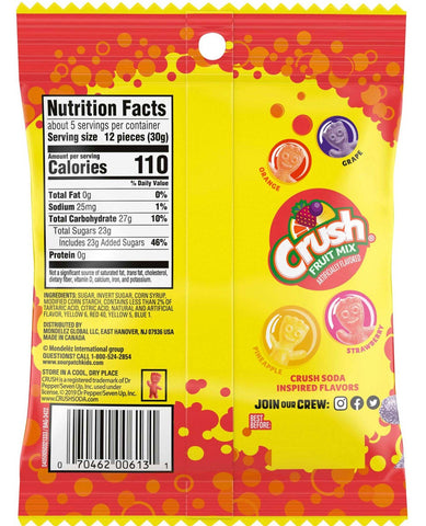 Sour Patch Crush Assorted Fruit Mix Soft and Chewy Candy, 5 Ounce Peg Bag -- 12 per case