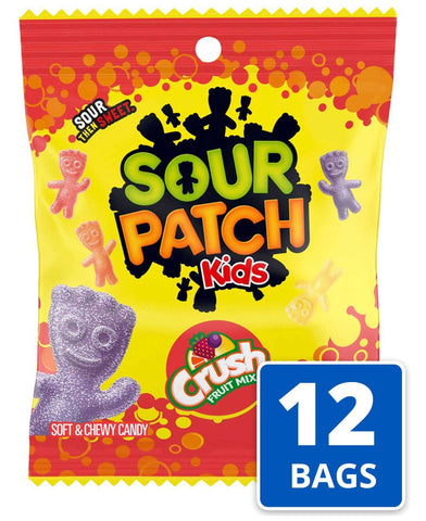 Sour Patch Crush Assorted Fruit Mix Soft and Chewy Candy, 5 Ounce Peg Bag -- 12 per case