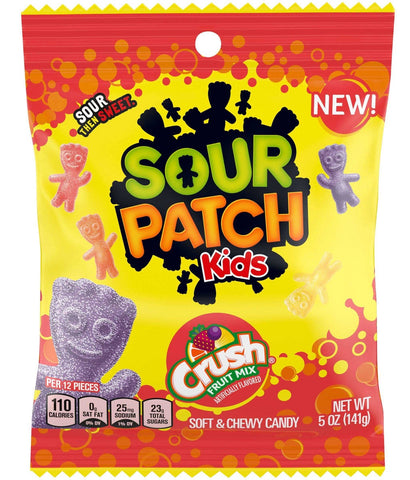 Sour Patch Crush Assorted Fruit Mix Soft and Chewy Candy, 5 Ounce Peg Bag -- 12 per case
