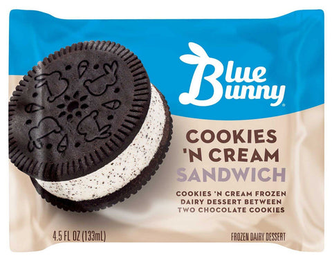 Blue Bunny Cookies N Cream Ice Cream Sandwich Bar, 4.5 Fluid Ounce -- 24 per case