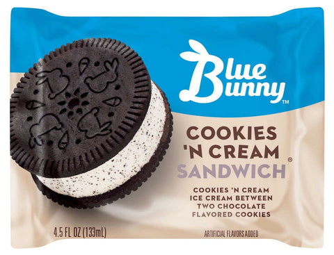 Blue Bunny Cookies N Cream Ice Cream Sandwich Bar, 4.5 Fluid Ounce -- 24 per case