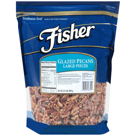 Fisher Large Glazed Pecan Pieces, 32 Ounce -- 3 per case.