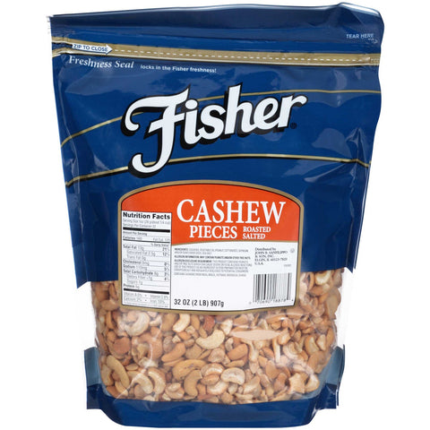 Fisher Large Roasted Cashew Nut Piece, 2 Pound -- 3 per case.