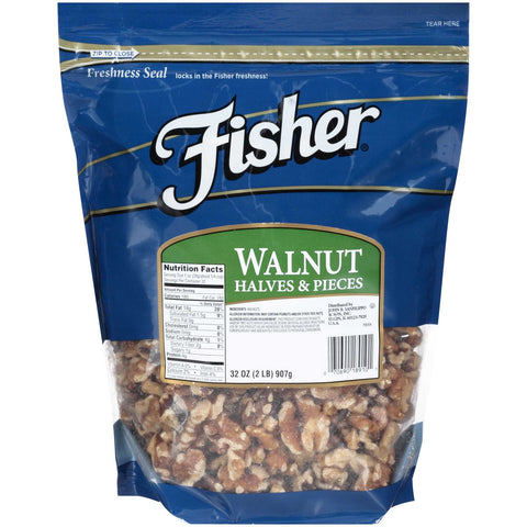 Fisher Walnut Halves and Pieces, 32 Ounce -- 3 per case.