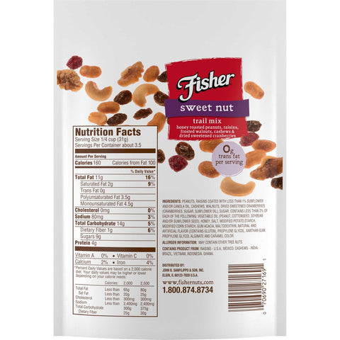 Fisher Sweet Nut Trail Mix, 4 Ounce -- 6 per case.