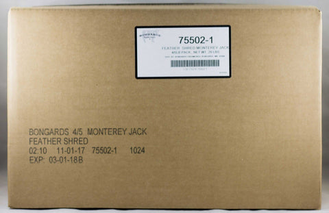 Bongards Monterey Jack Feather Shred Cheese, 5 Pound -- 20 per case.