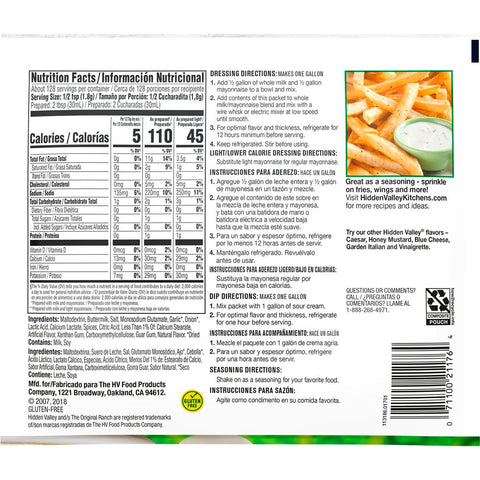 Hidden Valley Original Ranch Dry Dressing Mix, 8 Ounce -- 12 per case.