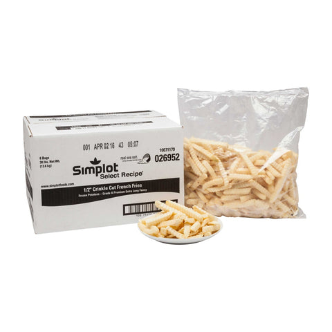 Select Recipe Crinkle Cut Potato Fries, 1/2 inch -- 6 per case.