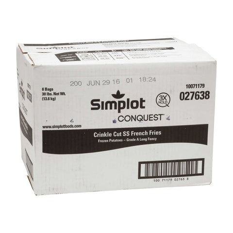 Simplot Conquest Crinkle Cut Clear Coat Potato Fries, 5 Pound -- 6 per case.