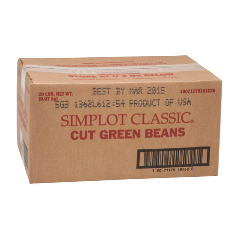 Simplot Regular Cut Green Beans - 20 lb. package, 1 package per case