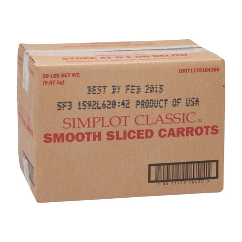 Simplot Smooth Sliced Carrot - 20 lb. package, 1 package per case