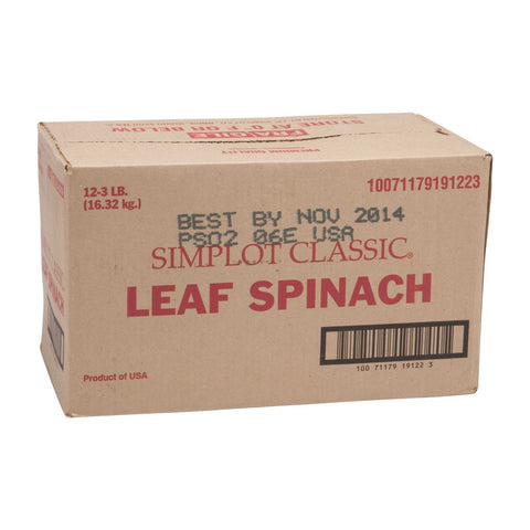 Simplot Chopped Spinach - 3 lb. package, 12 packages per case