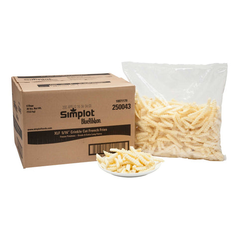 Simplot Blue Ribbon 5/16 inch Crinkle Cut Potato Fries, 5 Pound -- 6 per case.