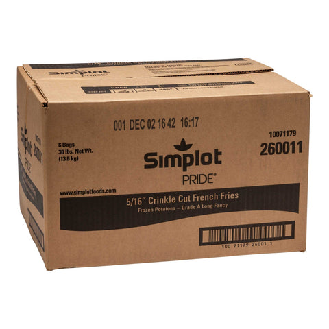 Simplot Pride Crinkle Cut Potato French Fry, 5 Pound -- 6 per case.