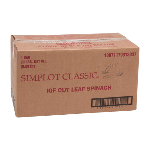 Simplot IQF Chopped Spinach - 20 lb. package, 1 package per case