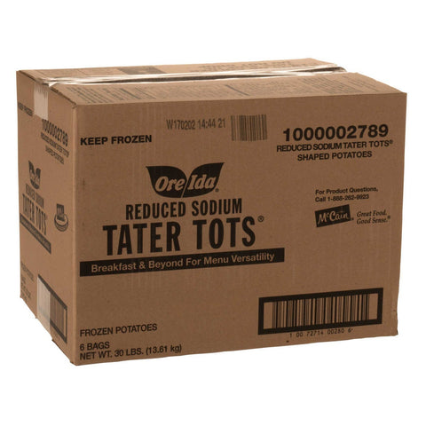 Ore Ida Reduced Sodium Tater Tots Shaped Potatoes, 30 Pound.