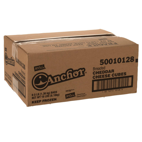 McCain Anchor Breaded Cheddar Cheese Cube - Appetizer, 3 Pound -- 6 per case.
