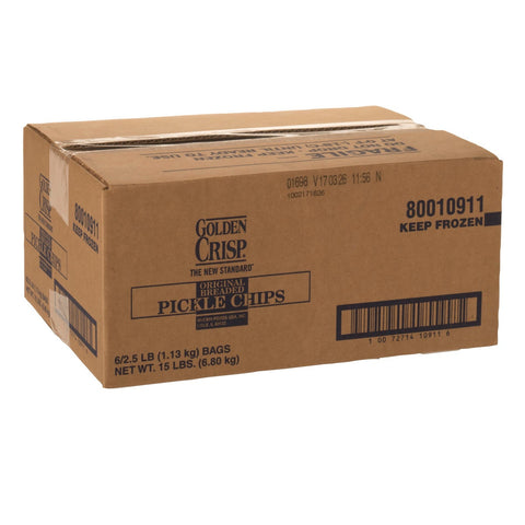 Golden Crisp Original Breaded Pickle Slice Chips, 2.5 Pound -- 6 per case.