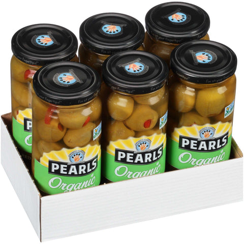 Pearls Organic Red Pepper Stuffed Green Olives, 6.7 Ounce -- 6 per case.