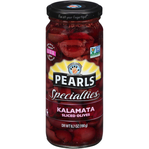 Pearls Kalamata Sliced Olives, 7 Ounce -- 6 per case.