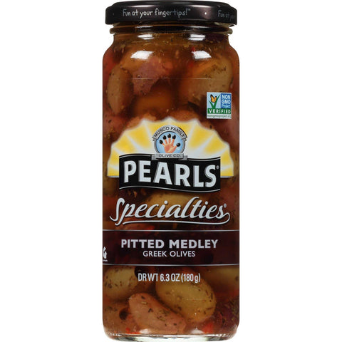 Pearls Specialties Greek Pitted Medley Olives, 6.3 Ounce -- 6 per case.