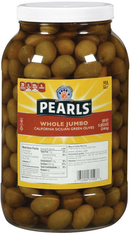 Pearls California Whole Jumbo Green Olives, 86 Ounce -- 4 per case.
