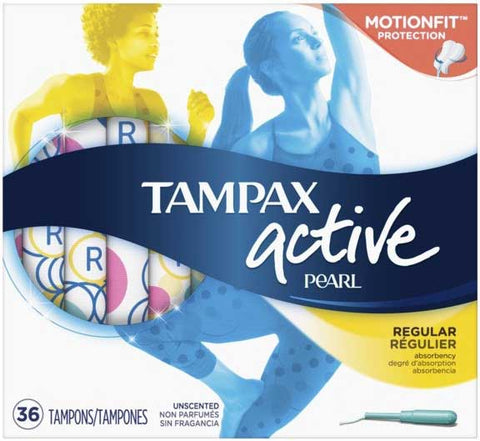 Tampax Pearl Active Regular Tampons, 36 count per pack -- 6 per case.