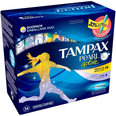 Tampax Pearl Active Duo Tampons, 34 count per pack -- 6 per case.
