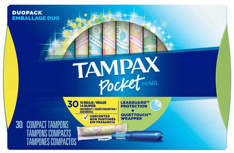 Tampax Pocket Pearl Mixed Tampons, 30 count per pack -- 12 per case.