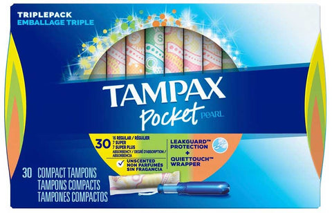 Tampax Pocket Pearl Mixed Tampons, 30 count per pack -- 12 per case.