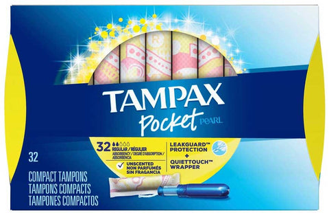 Tampax Pocket Pearl Regular Tampons, 32 count per pack -- 12 per case.