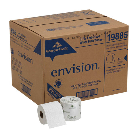 Envision White 2 Ply Standard Embossed Bathroom Tissue Roll -- 80 per case.