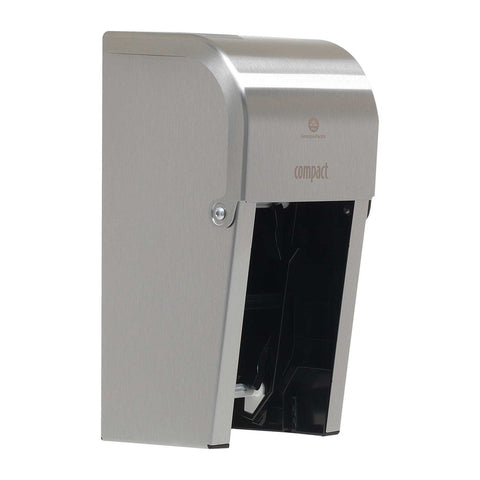 Compact Vertical Double Roll Bathroom Tissue Dispenser.